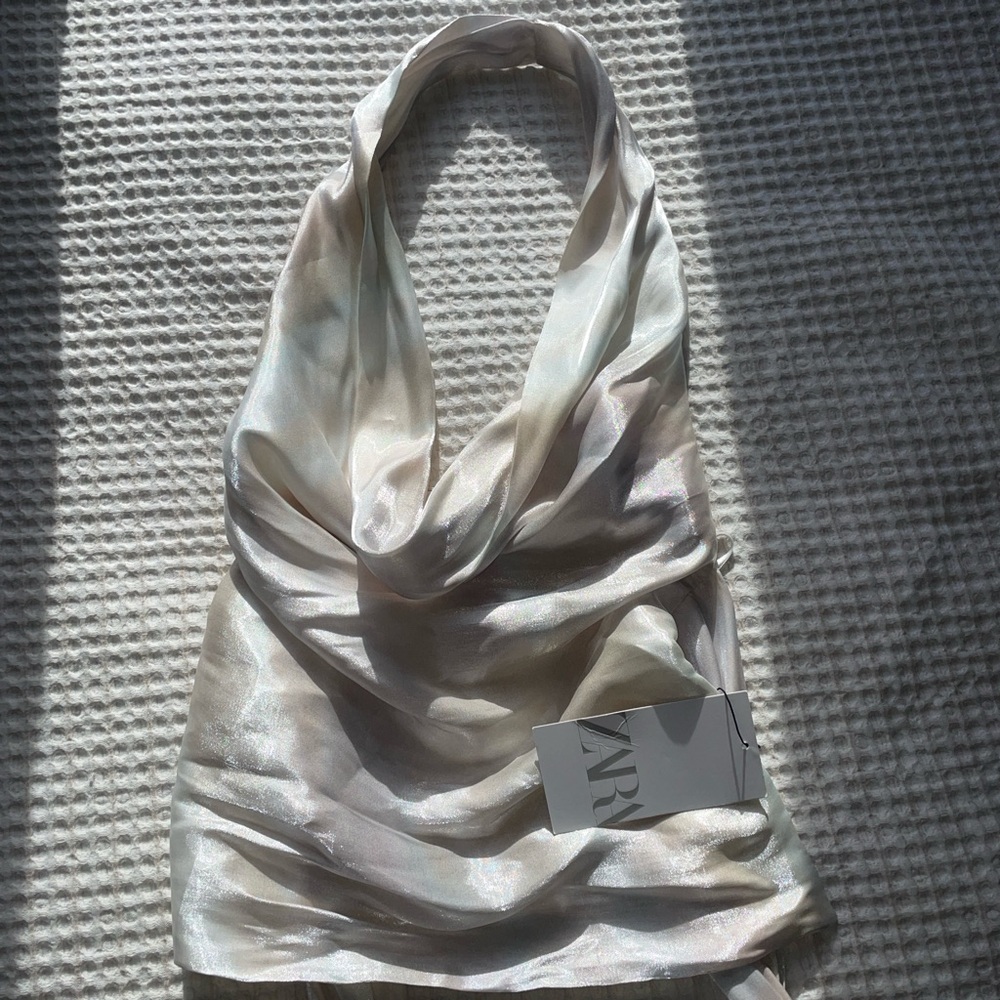 Zara Iridescent Silk Cowl Neck!📀🪩
